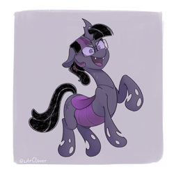 Size: 1200x1200 | Tagged: safe, artist:winterclover, twilight sparkle, changeling, g4, changelingified, fangs, monochrome, open mouth, purple changeling, simple background, smiling, solo, species swap, twiling, twisona