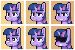 Size: 408x272 | Tagged: safe, artist:winterclover, twilight sparkle, pony, unicorn, g4, angry, bust, frown, open mouth, pixel art, smiling, teeth
