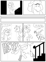 Size: 672x920 | Tagged: safe, artist:winterclover, part of a set, applejack, rainbow dash, earth pony, pegasus, pony, g4, monochrome, text