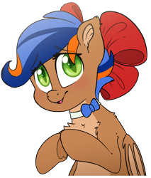Size: 3500x4100 | Tagged: safe, artist:fluffyxai, oc, oc only, oc:johan, bat pony, pony, bat pony oc, blushing, bow, bowtie, commission, fangs, fingers together, hair bow, looking at you, male, pale belly, simple background, slit pupils, smiling, solo, transparent background, ych result