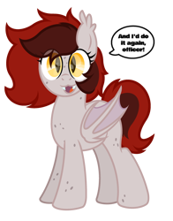 Size: 2330x2965 | Tagged: safe, artist:ponkus, oc, oc only, bat pony, pony, :3, bat pony oc, bat wings, cute, ear fluff, fangs, female, freckles, high res, mare, palindrome get, red mane, simple background, slit pupils, solo, speech bubble, transparent background, wings, yellow eyes