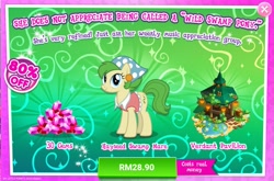 Size: 1565x1031 | Tagged: safe, gameloft, spring green, earth pony, pony, g4, my little pony: magic princess, advertisement, cajun ponies, costs real money, female, green, holiday, introduction card, mare, saint patrick's day