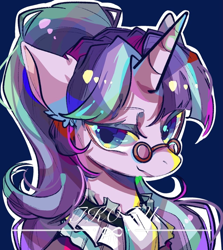 Size: 1024x1150 | Tagged: safe, artist:tkotu1, edit, snowfall frost, starlight glimmer, pony, unicorn, g4, bust, female, glasses, lidded eyes, looking at you, mare, signature, solo