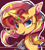 Size: 1024x1150 | Tagged: safe, artist:tkotu1, edit, sunset shimmer, pony, unicorn, bust, female, looking at you, mare, signature, smiling, smiling at you, solo