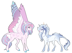 Size: 3773x2783 | Tagged: safe, artist:venommocity, princess flurry heart, oc, oc:love letter, pony, unicorn, g4, blue eyes, body markings, broken horn, chest fluff, colored hooves, colored wings, concave belly, ear fluff, elbow fluff, eyeshadow, facial markings, facial scar, female, fluffy, freckles, frown, high res, horn, leonine tail, looking at you, makeup, mare, multicolored wings, offspring, older, parent:princess cadance, parent:shining armor, parents:shiningcadance, purple eyes, scar, simple background, slender, smiling, spread wings, tail, thin, thin legs, white background, wings