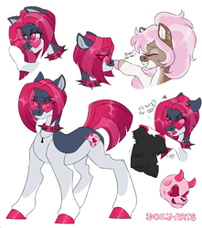 Size: 1768x2000 | Tagged: safe, artist:dozyarts, oc, oc only, oc:huskey tones, oc:poor baby, earth pony, pony, boop, choker, female, mare, simple background, skull, spiked choker, sunglasses, white background