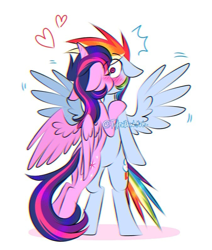 Size: 675x796 | Tagged: safe, artist:tylerdashart, rainbow dash, twilight sparkle, alicorn, pegasus, pony, g4, bipedal, blushing, blushing profusely, chromatic aberration, cute, dashabetes, duo, duo female, embrace, eyebrows, eyebrows visible through hair, eyes closed, female, floating heart, floppy ears, heart, kiss on the lips, kissing, lesbian, love, mare, passionate, pinpoint eyes, romance, romantic, shadow, ship:twidash, shipping, signature, simple background, spread wings, surprise kiss, surprised, twiabetes, twilight sparkle (alicorn), watermark, white background, wide eyes, wingboner, wings