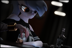 Size: 3840x2560 | Tagged: safe, artist:steamyart, oc, oc:steamy, anthro, 3d, alcohol, crying, glasses, high res, sad, solo, whiskey