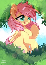 Size: 1526x2160 | Tagged: safe, artist:chaosangeldesu, artist:cottonaime, fluttershy, pegasus, pony, g4, bipedal, collaboration, cute, female, mare, open mouth, shyabetes, solo, wings