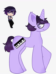 Size: 1280x1708 | Tagged: safe, artist:stardust0088, human, pony, unicorn, colored pupils, crossed arms, ear fluff, gacha club, gradient hair, gradient mane, male, missing eyebrows, necktie, ponified, self paradox, simple background, stallion, the music freaks, watch, white background, zander wickham