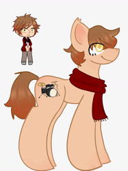 Size: 1280x1708 | Tagged: safe, artist:stardust0088, earth pony, pony, clothes, colored pupils, ear fluff, eye clipping through hair, gacha club, luke peterson, male, mole, ponified, scarf, self paradox, simple background, stallion, the music freaks, white background