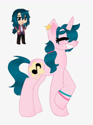 Size: 1280x1708 | Tagged: safe, artist:stardust0088, pony, unicorn, boots, bracelet, clothes, ear piercing, earring, eyes closed, female, gacha club, hailey austin, hairclip, jewelry, leggings, mare, piercing, ponified, ponytail, shoes, the music freaks