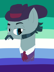 Size: 3024x4032 | Tagged: artist needed, source needed, safe, turner mccolt, pony, g4, the hooffields and mccolts, eyebrows, facial hair, gay pride flag, hat, head, headcanon, lgbt headcanon, male, mccolt family, moustache, pride, pride flag, sexuality headcanon, sideburns, solo, stallion, vincian pride flag