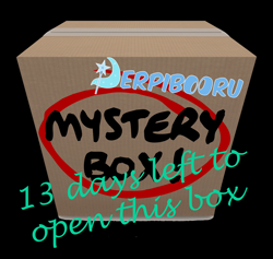 Size: 3888x3688 | Tagged: safe, artist:miky94c, derpibooru exclusive, derpibooru, black background, cardboard box, high res, logo, meta, mystery box, no pony, simple background