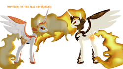 Size: 1280x720 | Tagged: safe, artist:puzzlshield2, daybreaker, pony, g4, 3d, angry, dialogue, impostor, mmd, self paradox, simple background, smiling, transparent background, wings