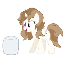 Size: 720x720 | Tagged: artist needed, safe, oc, oc:fluffymarsh, pony, unicorn, amazed, brown mane, cute, female, food, happy, mare, marshmallow, purple eyes, show accurate, silly, silly pony, simple background, smiling, solo, sparkly eyes, transparent background