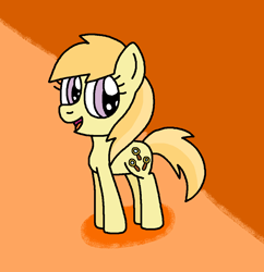 Size: 1031x1066 | Tagged: safe, artist:gillianthecreator36, noi, earth pony, pony, g4, cute, female, filly, foal, ms paint, noiabetes, open mouth, open smile, orange background, paint.net, shadow, simple background, smiling, solo