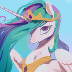 Size: 2480x2480 | Tagged: safe, artist:湮浊湮于浊, princess celestia, alicorn, pony, bust, female, gradient background, looking at you, mare, portrait, solo