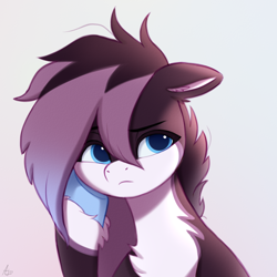 Size: 1000x1000 | Tagged: safe, artist:luminousdazzle, oc, oc only, oc:rime frost, earth pony, pony, blue eyes, bored, bust, female, floppy ears, long mane, mare, simple background, solo, unamused, unshorn fetlocks