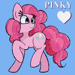Size: 2048x2048 | Tagged: safe, artist:zo_loaf, pinkie pie, earth pony, pony, g4, blue background, high res, misspelling, simple background, solo