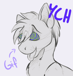 Size: 1915x2000 | Tagged: safe, artist:galaxylatte, earth pony, pony, animated, commission, gif, hypno eyes, hypnosis, hypnotized, solo, swirly eyes, tongue out, ych animation, ych sketch, your character here