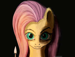 Size: 2840x2160 | Tagged: safe, artist:tazool, fluttershy, pegasus, pony, g4, bust, creepy, dark background, female, high res, looking at you, match, solo