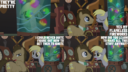 Size: 2000x1125 | Tagged: safe, edit, edited screencap, editor:quoterific, screencap, derpy hooves, doctor whooves, time turner, earth pony, pegasus, pony, g4, slice of life (episode), duo, eyes closed, female, flameless fireworks, male, mare, open mouth, stallion