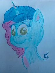 Size: 2915x3887 | Tagged: safe, artist:jesslmc16, misty brightdawn, pony, unicorn, g5, bust, chest fluff, colored, colored pencil drawing, colored pencils, cute, drawing, fluffy, green eyes, high res, mistybetes, portrait, solo, traditional art