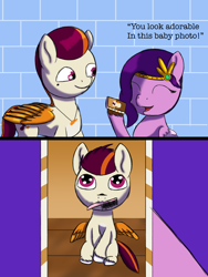 Size: 1536x2048 | Tagged: safe, alternate version, artist:php176, derpibooru exclusive, pipp petals, rocky riff, pegasus, pony, g5, adorapipp, awww, colored hooves, colt, colt rocky riff, comb, comic, cute, dialogue, duo, duo male and female, eyes closed, female, fixed, foal, jewelry, looking at someone, male, mare, mouth hold, necklace, phone, photo, raised hoof, rockybetes, shading, sitting, smiling, spread wings, stallion, text, tiara, unshorn fetlocks, wingding eyes, wings