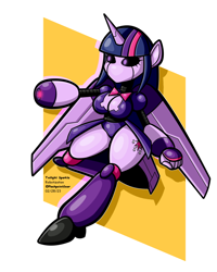 Size: 1200x1500 | Tagged: safe, artist:flashpointgear, twilight sparkle, alicorn, gynoid, robot, anthro, unguligrade anthro, g4, abstract background, breasts, cleavage, female, roboticization, solo, twibot, twilight sparkle (alicorn)