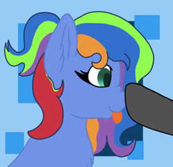 Size: 816x788 | Tagged: safe, artist:eklipsethepony, oc, oc:biscuit, pegasus, pony, boop, cute, female, hooves, nose, nose wrinkle, offscreen character, solo focus, tongue out