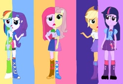 Size: 955x648 | Tagged: safe, artist:flyinpegasus, applejack, fluttershy, pinkie pie, rainbow dash, rarity, twilight sparkle, alicorn, human, equestria girls, g4, magical mystery cure, anniversary art, applejack's cowboy boots, belt, boots, boots swap, clothes, clothes swap, cowboy boots, cowboy hat, equestria girls interpretation, fluttershy's boots, fluttershy's socks, hat, high heel boots, humane five, humane six, jacket, magical mystery cure 10th anniversary, pinkamena diane pie, pinkie pie's boots, rainbow dash's boots, rainbow dash's clothes, rainbow dash's socks, rarity's purple boots, scene interpretation, shirt, shoes, skirt, socks, twilight sparkle (alicorn), vest, what my cutie mark is telling me