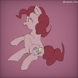 Size: 1280x1280 | Tagged: safe, artist:metaruscarlet, pinkie pie, earth pony, pony, g4, female, open mouth, pink background, simple background, smiling, solo