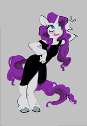 Size: 469x675 | Tagged: safe, artist:dethdaze, rarity, unicorn, anthro, g4, clothes, dress, hand, hooves, open mouth, simple background, smiling, solo, standing, unshorn fetlocks
