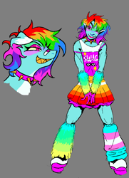 Size: 516x713 | Tagged: safe, artist:dethdaze, rainbow dash, human, pegasus, pony, g4, choker, clothes, pride, pride flag, sharp teeth, simple background, smiling, smirk, solo, spiked choker, teeth, transgender pride flag