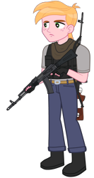Size: 2180x4096 | Tagged: safe, artist:edy_january, edit, big macintosh, human, equestria girls, g4, my little pony equestria girls: better together, ak 101, ak50, ak74m, assault rifle, body armor, boots, chernobyl, clothes, dragunov, gun, long pants, male, marine, marines, military, rifle, shirt, shoes, sniper, sniper rifle, soldier, solo, special forces, t-shirt, tactical squad, trigger discipline, triggered, usmc, warfighter, weapon