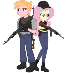 Size: 3720x4096 | Tagged: safe, artist:edy_january, artist:starryshineviolet, edit, vector edit, big macintosh, fluttershy, human, equestria girls, g4, ak 101, ak-47, ak74m, akm, angry, assault rifle, body armor, boots, chernobyl, clothes, dragunov, duo, female, geode of fauna, gun, handgun, link in description, long pants, magical geodes, male, male and female, marine, marines, military, partner, partnership, pistol, rifle, s.t.a.l.k.e.r., ship:fluttermac, shipping, shirt, shoes, sniper, sniper rifle, soldier, soldiers, special forces, straight, t-shirt, tactical squad, trigger discipline, triggered, vector, warfighter, weapon