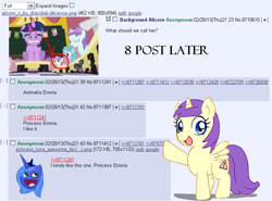 Size: 760x562 | Tagged: safe, edit, edited screencap, screencap, alula, pluto, princess erroria, princess luna, alicorn, pony, g4, lesson zero, /mlp/, 2013, 4chan, 4chan screencap, animation error, artifact, awesome face, cropped, female, filly, foal, imageboard, mare, nostalgia, origin story, origins, smiling