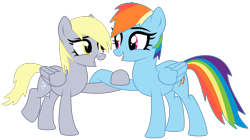 Size: 3939x2209 | Tagged: safe, artist:mint-light, artist:twilyisbestpone, derpy hooves, rainbow dash, pegasus, pony, g4, base used, cute, dashabetes, derpabetes, derpy day, duo, duo female, eye contact, female, high res, lesbian, looking at each other, looking at someone, mare, ship:derpydash, shipping, simple background, smiling, transparent background