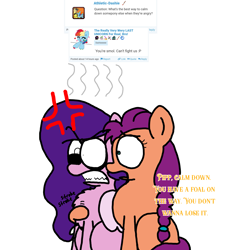 Size: 3023x3351 | Tagged: safe, artist:kittyrosie, artist:professorventurer, pipp petals, rainbow dash, sunny starscout, earth pony, pegasus, pony, series:ask pippamena, g5, angry, braid, braided ponytail, chest fluff, cross-popping veins, dialogue, emanata, female, fuming, high res, implied miscarriage, lesbian, mare, pipp is short, pippamena, ponytail, pregnant, primrose petals, ship:petalscout, shipping