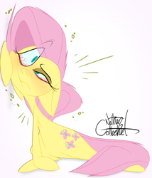 Size: 1668x1946 | Tagged: safe, artist:toonmaroon179, fluttershy, pegasus, pony, g4, bloodshot eyes, eyebrows, eyebrows visible through hair, simple background, solo, tired, white background