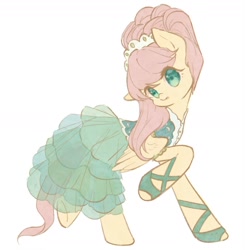 Size: 1732x1768 | Tagged: safe, artist:wao0672215, fluttershy, pegasus, pony, g4, clothes, dress, female, mare, simple background, solo, white background