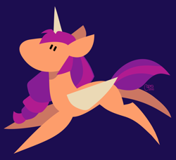Size: 1150x1050 | Tagged: safe, artist:caprania, sunny starscout, alicorn, pony, g5, beady eyes, female, mare, pointy legs, purple background, race swap, running, simple background, solo, sunnycorn