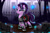 Size: 2754x1800 | Tagged: safe, artist:darksly, starlight glimmer, pony, unicorn, blue fire, brick wall, clothes, edgelight glimmer, female, fence, fog, forest, gameloft interpretation, goth, high res, lidded eyes, mare, skirt, skull, solo, torch, tree, unamused