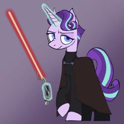 Size: 1000x1000 | Tagged: safe, artist:partyponypower, starlight glimmer, pony, unicorn, g4, cape, clothes, count dooku, crossover, darth tyranus, gradient background, lightsaber, magic, solo, star wars, weapon