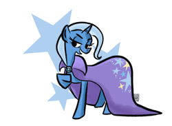 Size: 1084x794 | Tagged: safe, artist:susanarodriguesart, pony, unicorn, cape, clothes, missing hat, simple background, solo, trixie's cape, white background