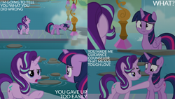 Size: 2000x1125 | Tagged: safe, edit, edited screencap, editor:quoterific, screencap, starlight glimmer, twilight sparkle, alicorn, pony, unicorn, g4, school daze, school of friendship, twilight sparkle (alicorn), water, waterfall