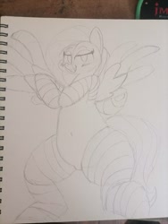 Size: 3000x4000 | Tagged: safe, artist:spoopygirl, fluttershy, pegasus, pony, g4, blushing, clothes, female, sketch, socks, solo, striped socks, traditional art, wide hips