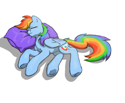 Size: 880x724 | Tagged: safe, artist:solixy406, rainbow dash, pegasus, pony, g4, pillow, simple background, sleeping, solo, white background