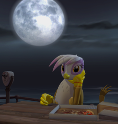 Size: 1845x1944 | Tagged: safe, artist:xafilah, gilda, griffon, g4, 3d, female, food, gmod, moon, pizza, pizza box, solo